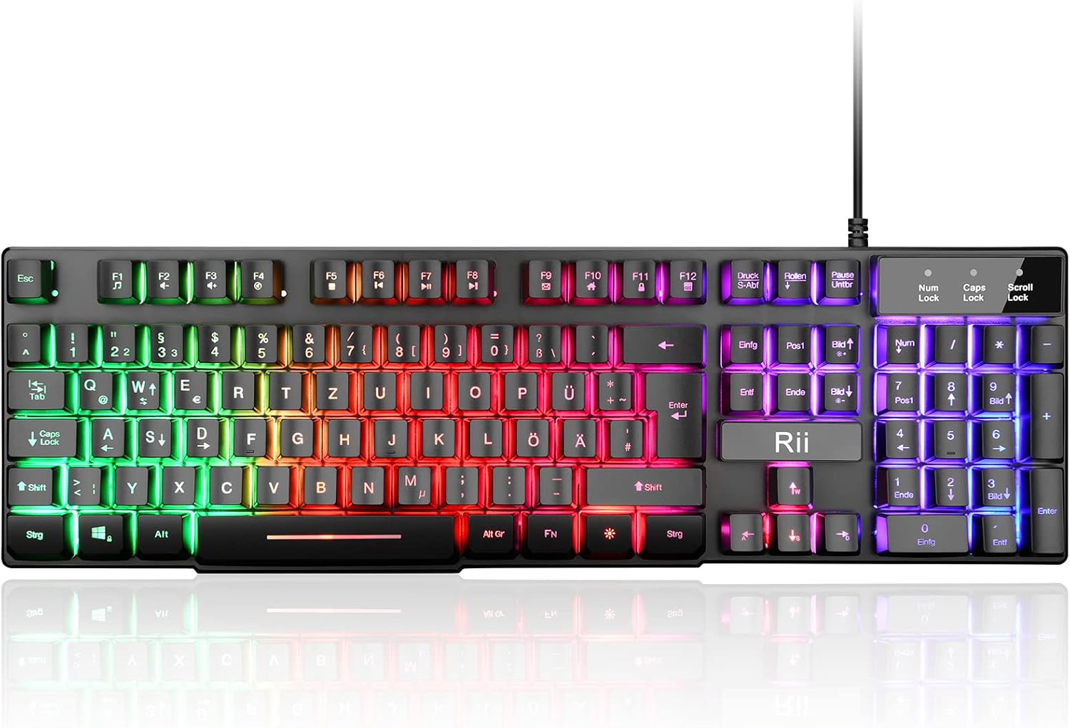 Rii Gaming Tastatur PC, RGB Tastatur kabelgebunden, Regenbogen Beleuchtete Ta...