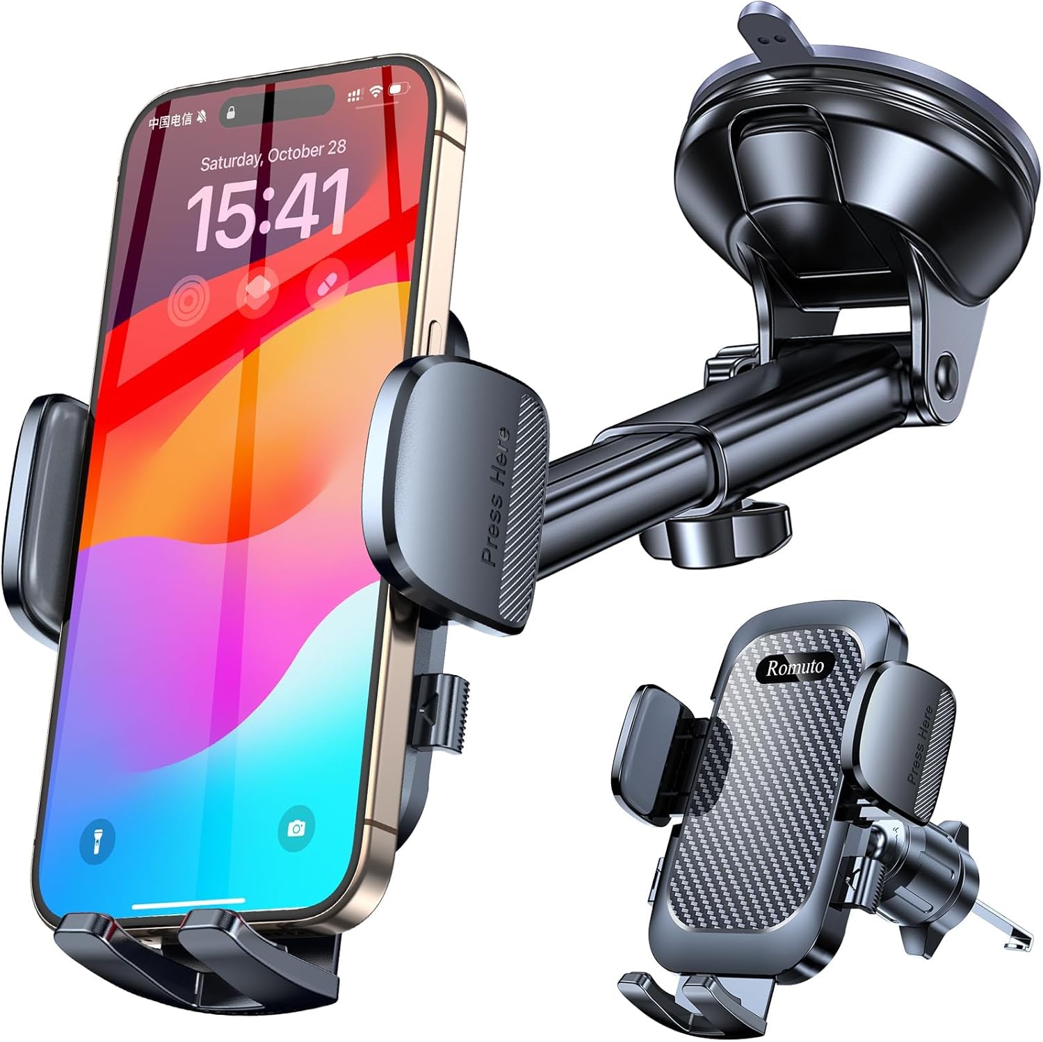 Romuto Handyhalterung Auto【2026 Upgrade Super Saugnapf】4 in 1 Handy Halterung...