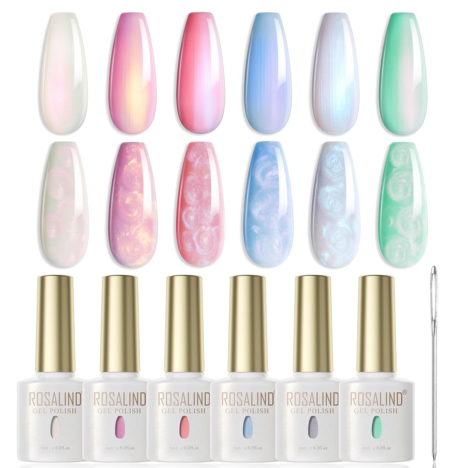 ROSALIND UV Nagellack Pearl, 6 Farben Weiß Perlmutt Violett Rosa Blau Grün Ge...