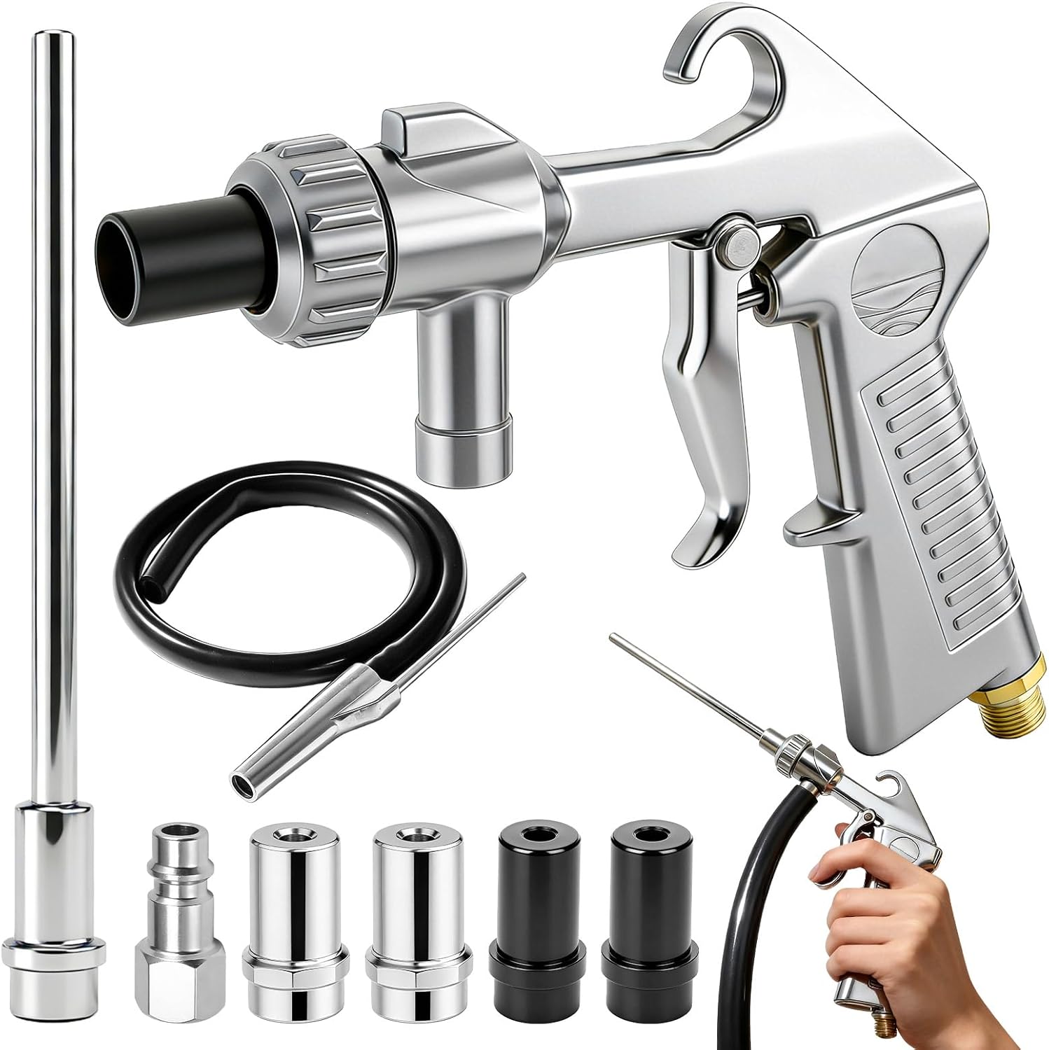 Sandstrahlpistole Druckluft Set mit Langer Sandstrahldüse & Metalldüsen von 5...