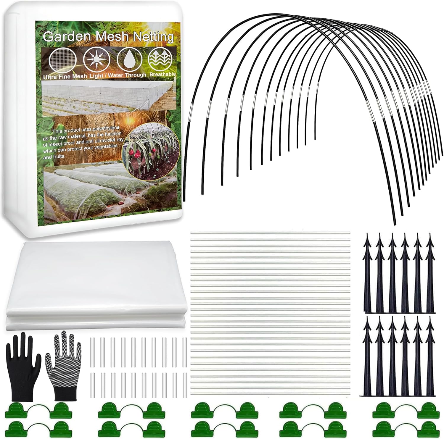 Shengruili 30Pcs Pflanztunnel Bögen,3X10M Insektenschutznetz,Folientunnel für...