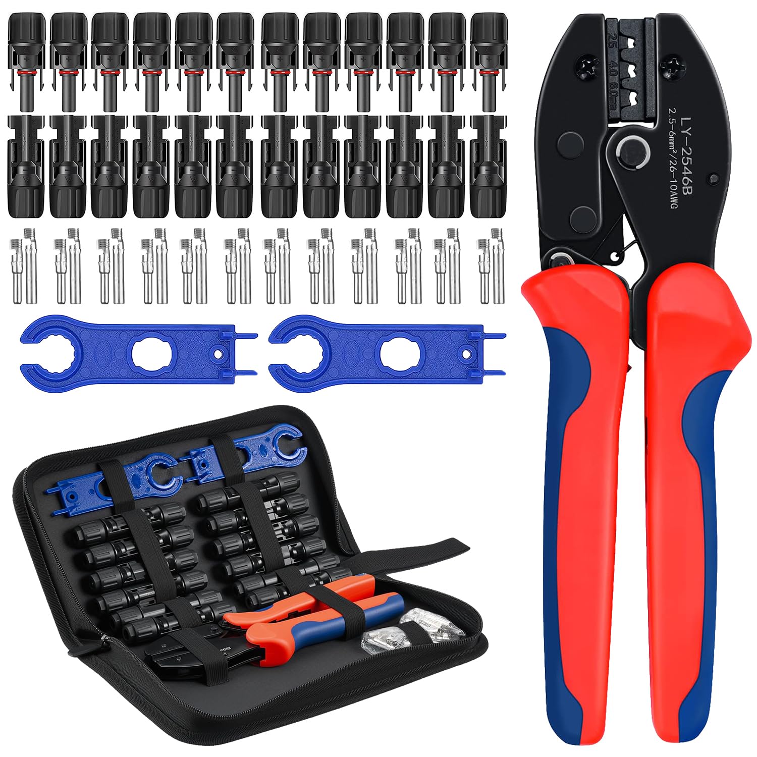 Solar Crimpzange Set für 2,5-6mm² Solar Stecker, 12 Paar Solarstecker, 2 Schr...