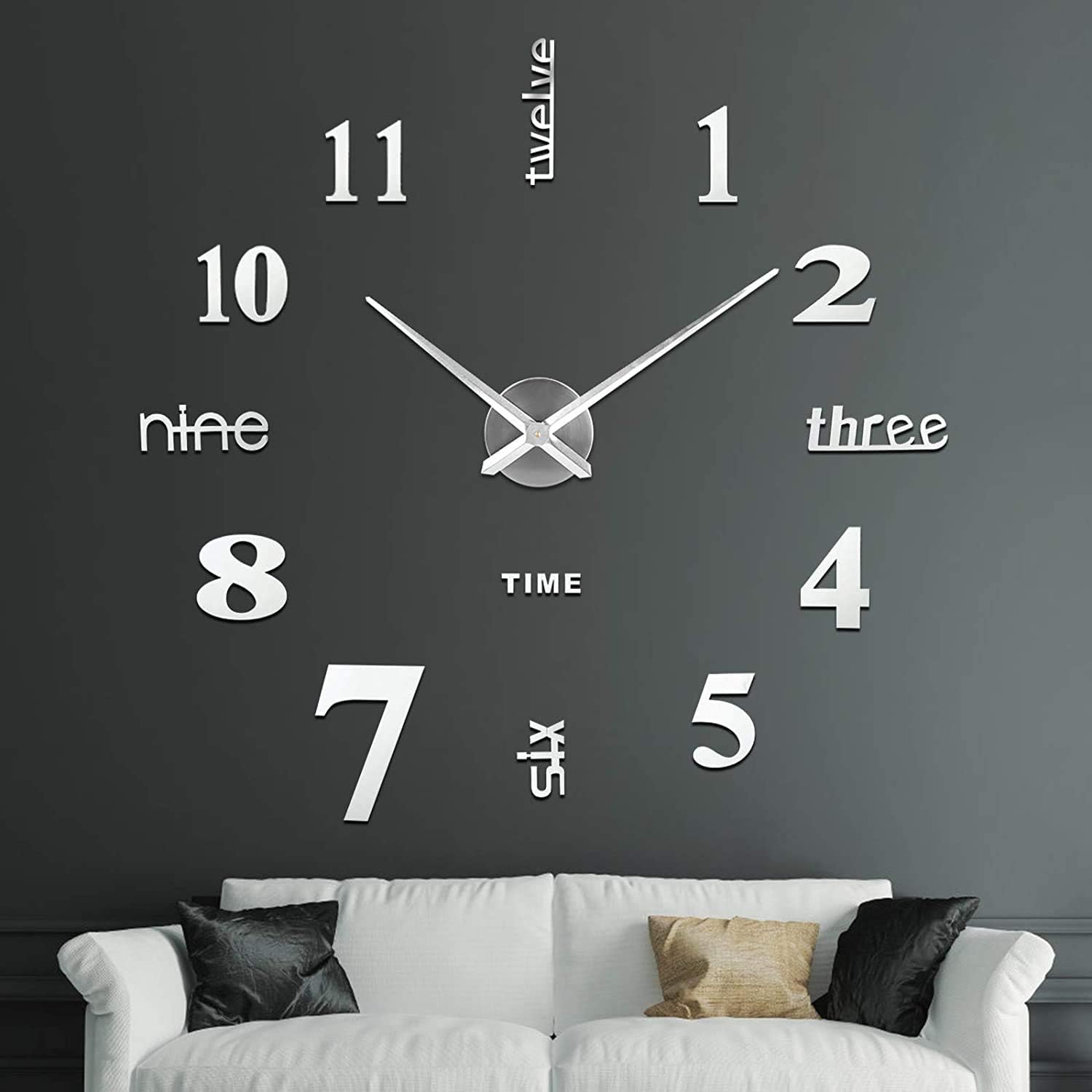 SOLEDI 3D Wanduhr Groß XXL zum Kleben - DIY Mute Modern Uhr Wandtattoo für Wo...