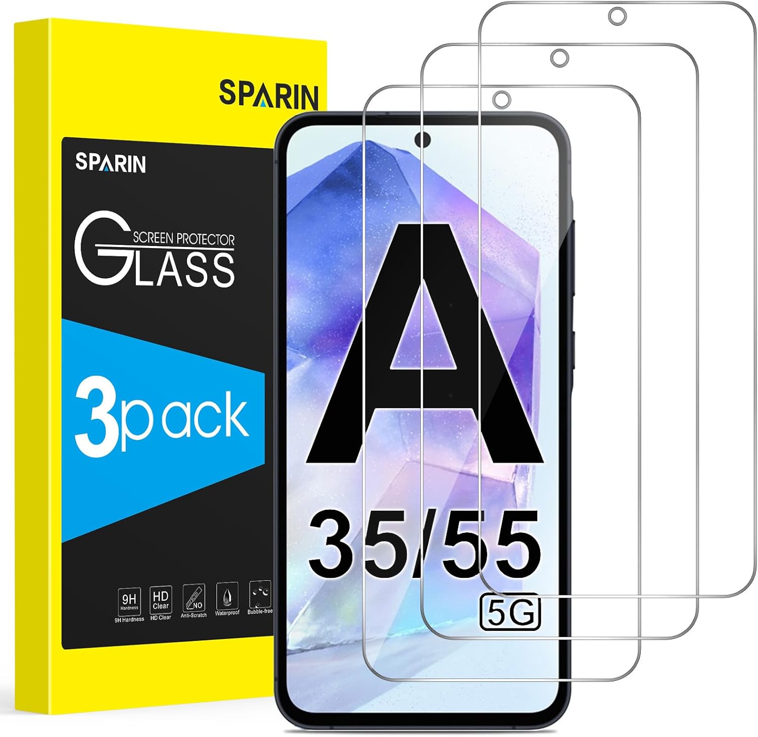 SPARIN 3 Stück Panzer Schutz Glas für Samsung Galaxy A35/A55 5G, HD Displaysc...