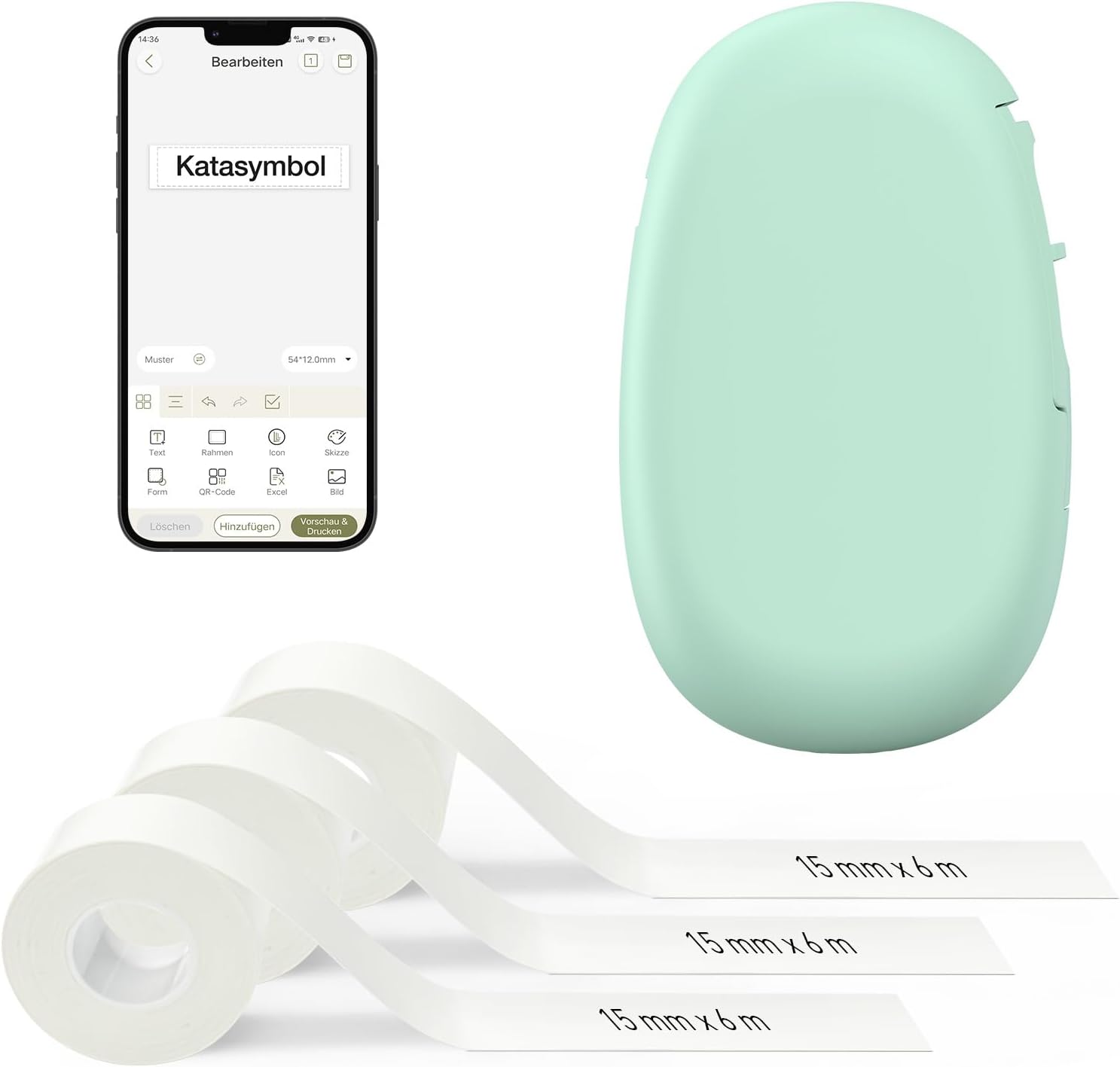 SUPVAN E10 Etikettendrucker Value Pack inkl. 3 Rollen wasserfeste Endlos-Etik...