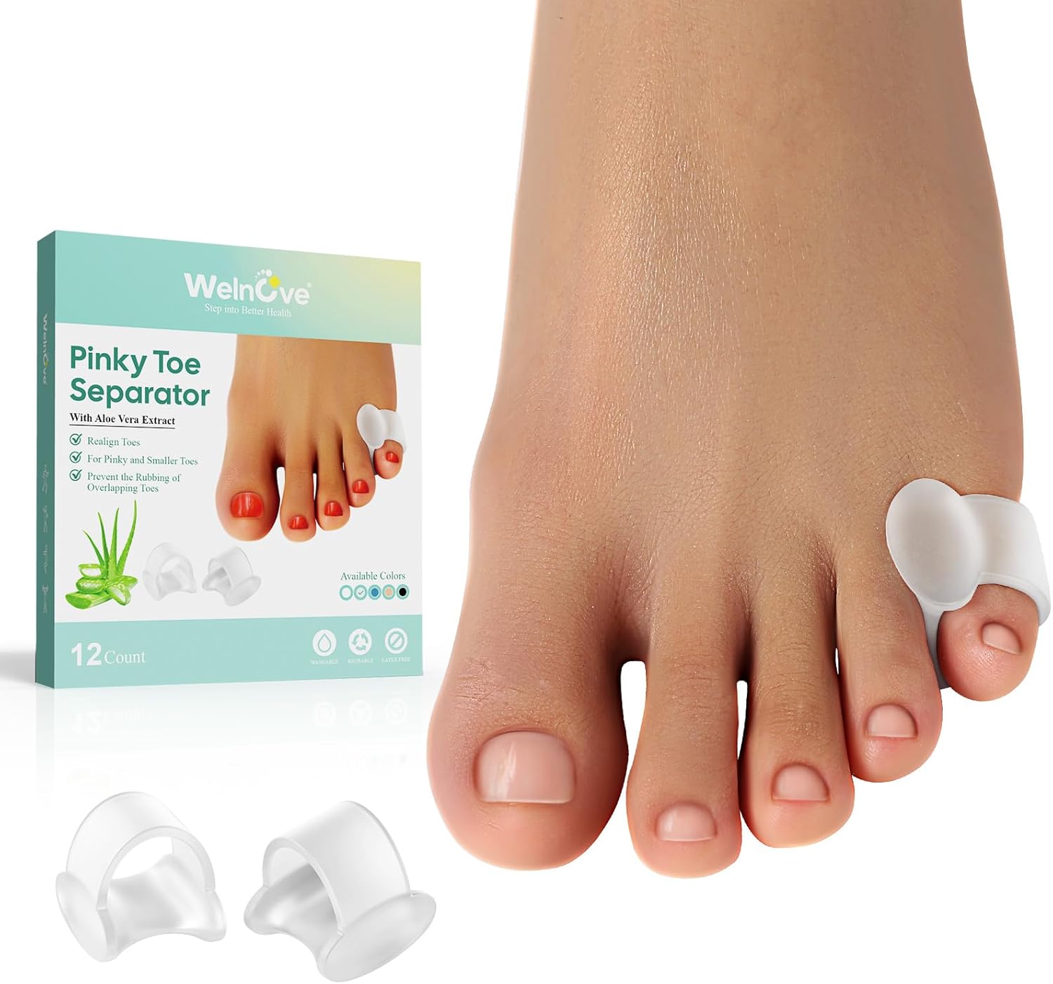 Welnove Gel-Zehenspreizer hallux, 12er-Pack Abstandshalter für kleine Zehentr...