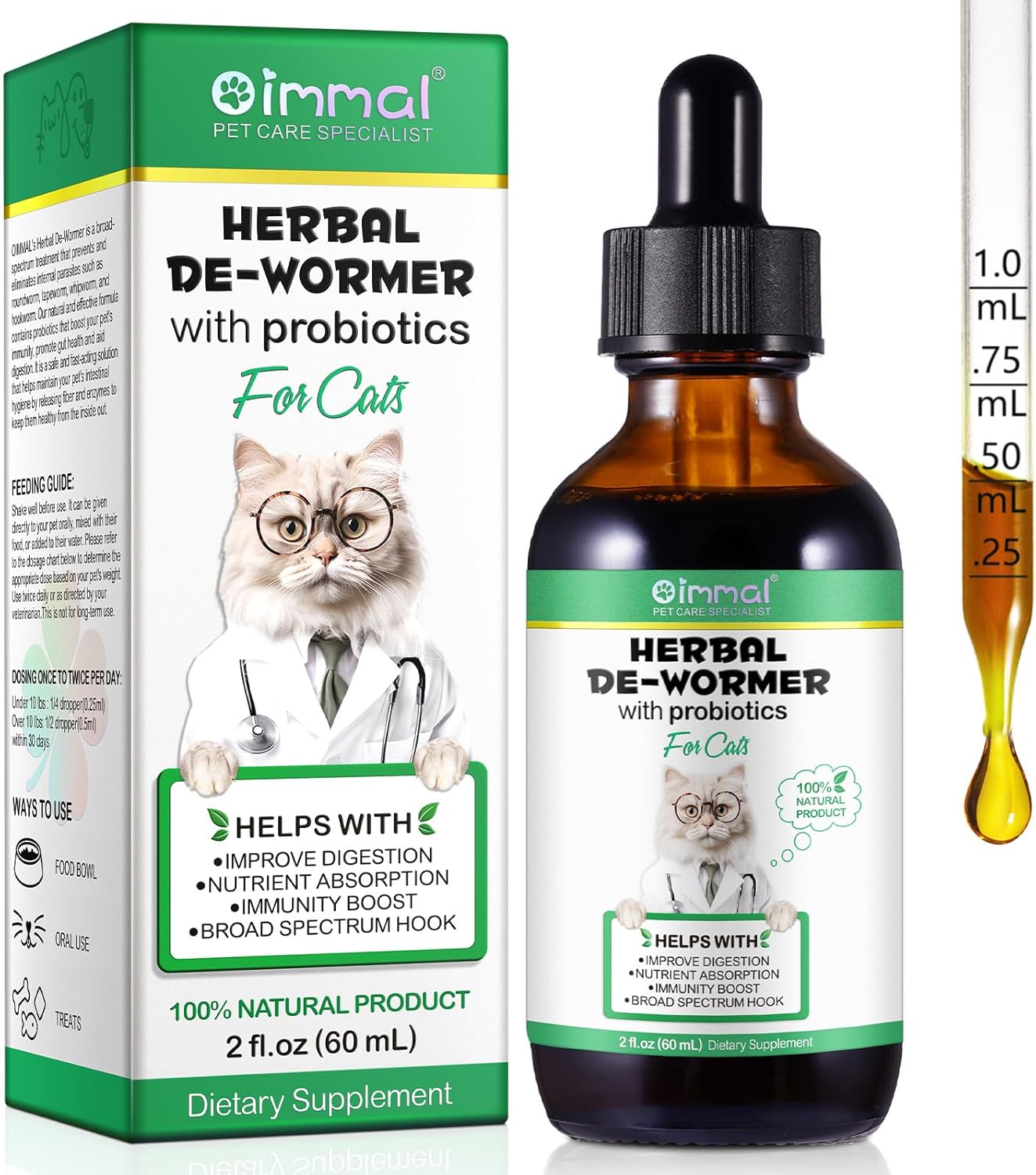 Wurmkur für Katzen 60ml,Verbesserung der Verdauung, Immunitätsschub Kräuteren...