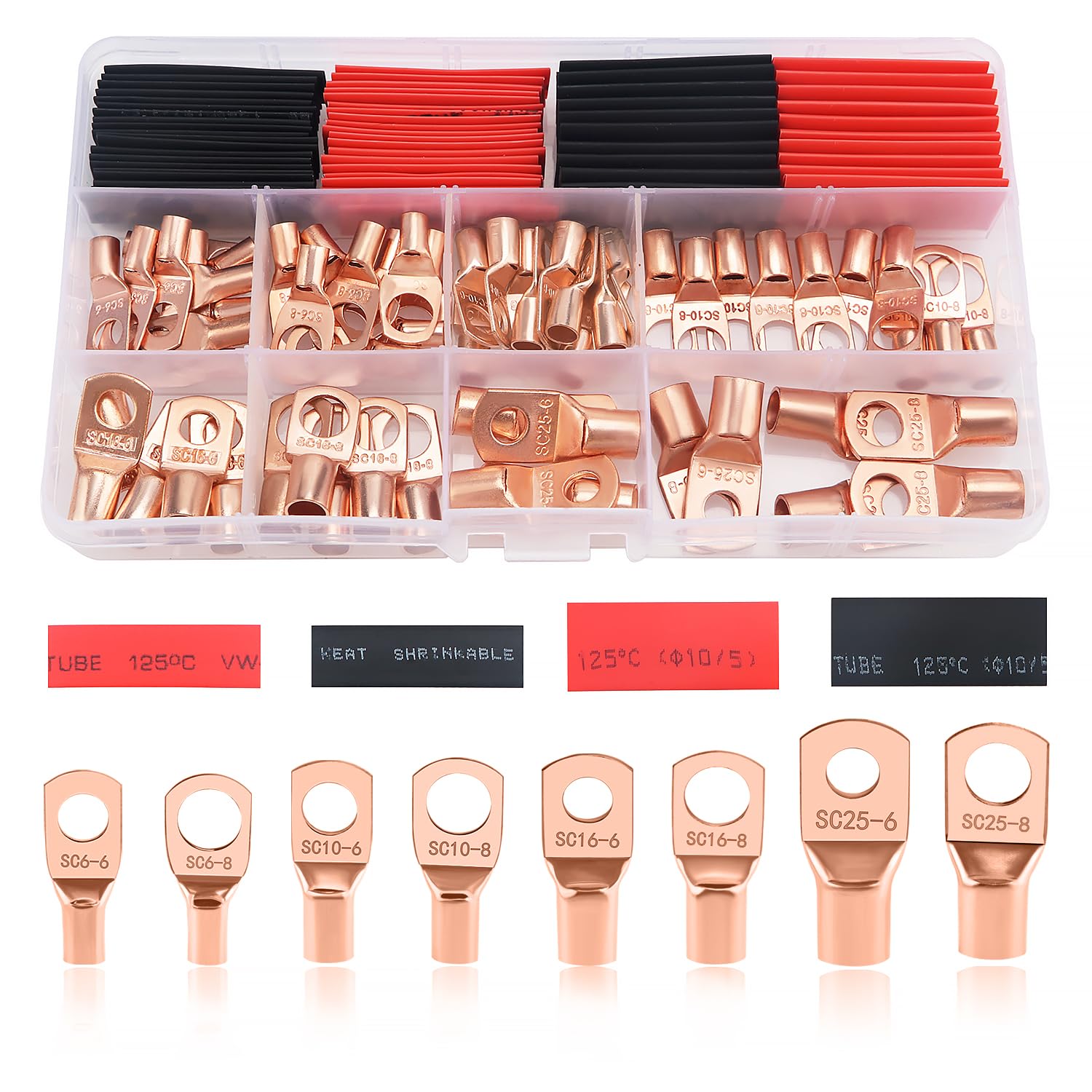 YIXISI 120 Stücke M6/M8 Ringkabelschuhe Set, Röhrenförmige Batteriekabelenden...