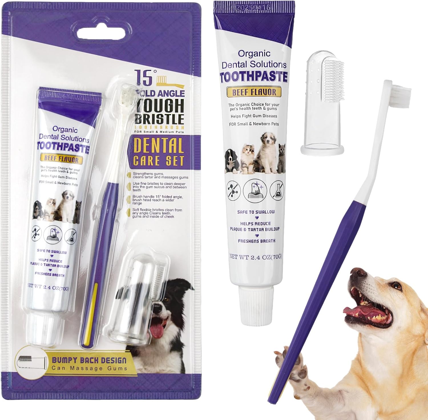 Zahnpflege Hund Set,Zahnbürste für Hunde und Katzen,Hundezahnpasta Gegen Zahn...